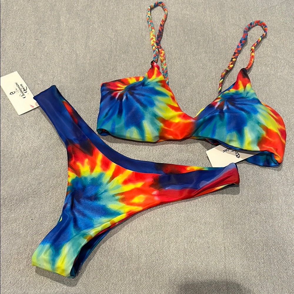 Cupshe Tie-Dye Bikini Set - Blue, Red, Yellow